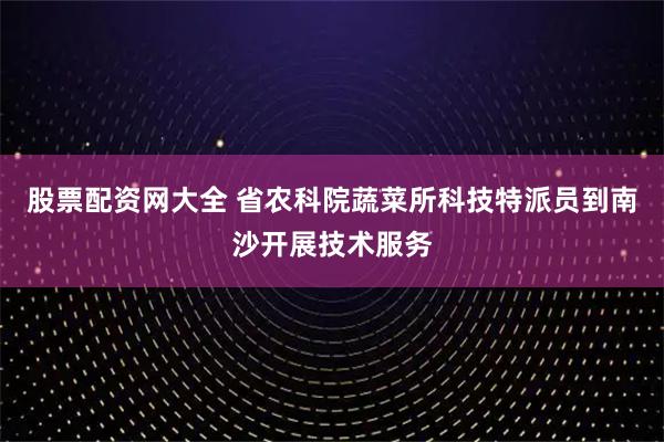股票配资网大全 省农科院蔬菜所科技特派员到南沙开展技术服务